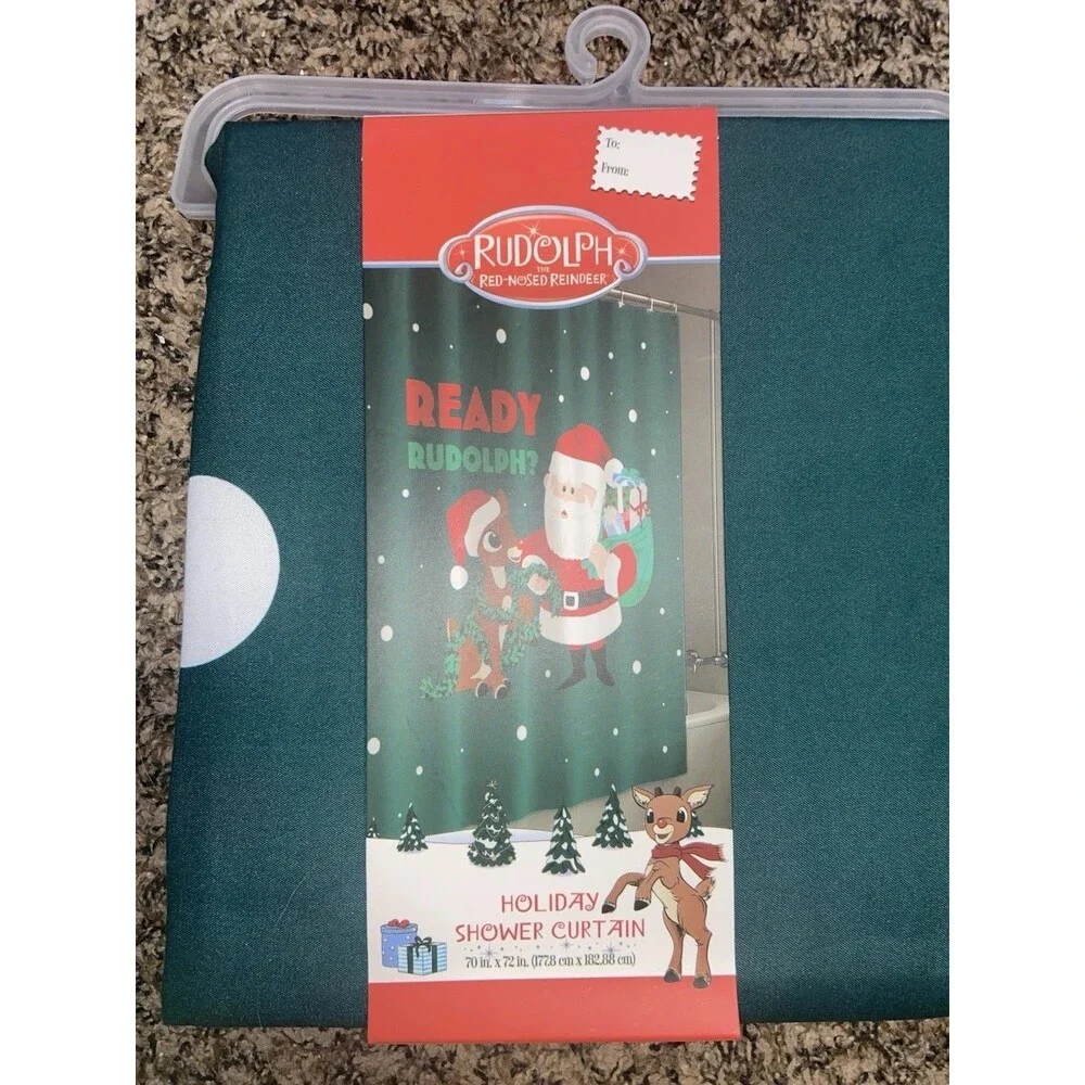 Rudolph The Red Nosed Reindeer Christmas Fabric Shower Curtain 70”x72” Santa NEW
